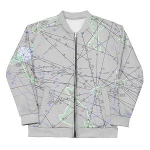 Chaqueta bomber con carta de ruta IFR de Miami - Regalo para piloto de aviación, equipo unisex Skybound - ELUS23