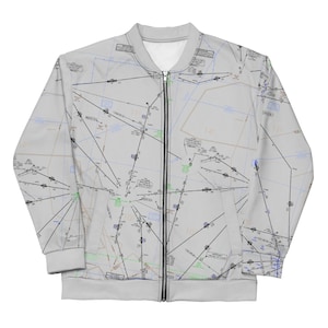 Chaqueta bomber con carta de ruta IFR Albuquerque-Santa Fe - Regalo para piloto de aviación, equipo Skybound unisex - ELUS8