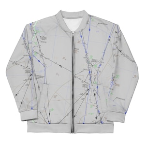 Chaqueta bomber con carta de ruta IFR de San Francisco - Regalo para piloto de aviación, equipo unisex Skybound - ELUS02