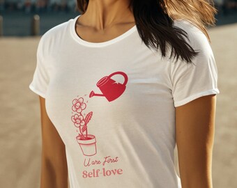 T-shirt à manches courtes pour la Saint-Valentin pour femme, T-shirt graphique Self Care, Cadeaux, Vêtements pour femme, T-shirt de jardinage, Cadeaux, T-shirt Plantes