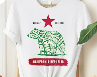 Camiseta del oso de la República de California, camiseta gráfica Land of Freedom, tipografía de Los Ángeles San Francisco San Diego, regalo perfecto para viajeros