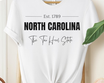 Camiseta de Carolina del Norte, camiseta del estado de Tar Heel, regalo perfecto para el orgullo estatal local, recuerdo ideal para viajes y vacaciones, camiseta para residentes de Carolina del Norte