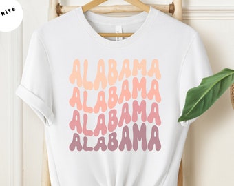 Alabama Wavy Letter Shirt, Alabama State T-shirt, Alabama Travel Gift, Alabama State Motto, State Love Shirt, Alabama Apparel, Home Shirt