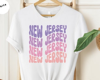 Camiseta con letras de Nueva Jersey para los residentes y el orgullo estatal. Ideal para viajeros y turistas. Ideal para los amantes de la costa de Jersey.