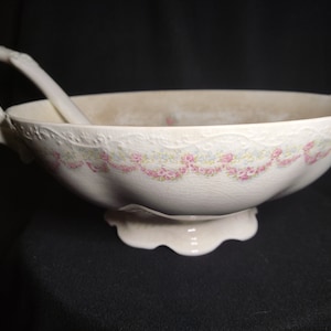 Johnson Brothers England 1908 Serving Dish and Ladle Pink Floral Pattern Victorian Shabby Chic Taurean