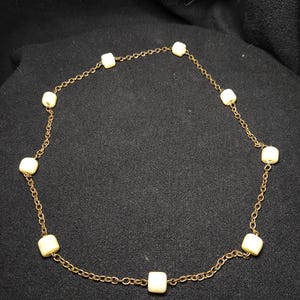 Vintage Brass Tone and Cream Off White Coloured Glass Beads Necklace No Clasp 24 inches long
