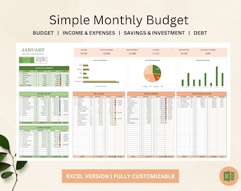 Planificador de presupuesto Excel Planificador de presupuesto mensual Hoja de cálculo Excel Ingresos y gastos semanales Rastreador de presupuesto Plantilla de presupuesto de Excel Ahorros