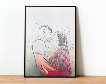 Personalized Watercolors Your Sweetheart, Custom Couple Portrait Watercolor, Anniversary Gift, Gift Her, Watercolor and Charcoal Portrait