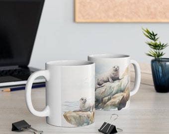 Siegel-Keramik-Tasse | Küsten Wildtier-inspirierte Kaffeetasse | Geschenk des Naturliebhabers | Cottagecore Becher