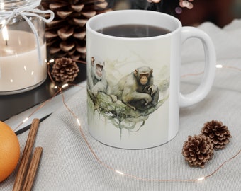 Adorable singe en céramique, tasse de café ludique pour les amateurs de singes, cadeau unique avec un joli design de singe