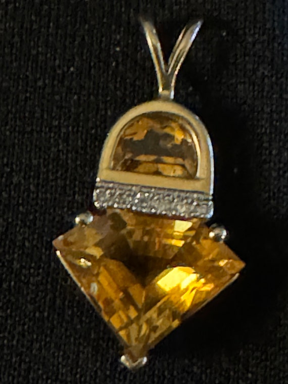 14k Yellow Gold Citrine Diamond Pendant