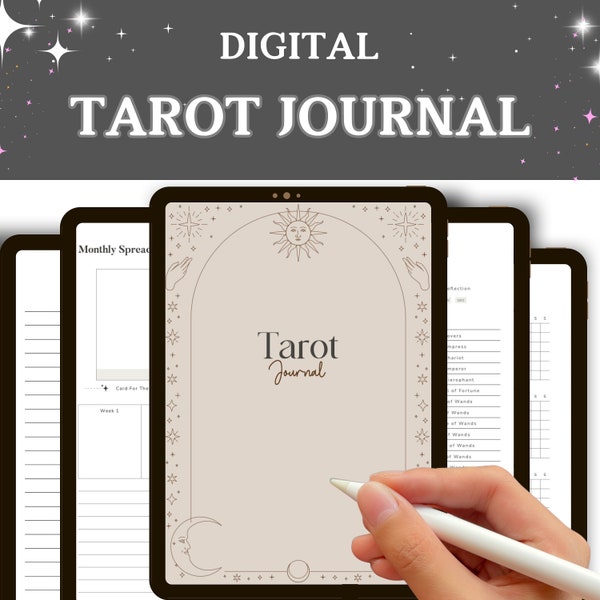 DIGITAL Tarot Journal, HYPERLINKED, Tarot Planner Workbook, Daily Card Reading, Tarot Deck Notebook, Witch, Oracle, GoodNotes, Tarot Spreads