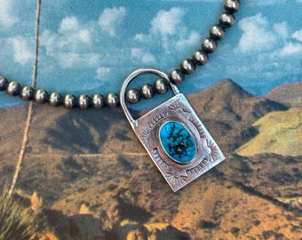 Sterling Silver Kingman Turquoise Lock Pendant | Western Jewelry | Gift For Her | Made to order