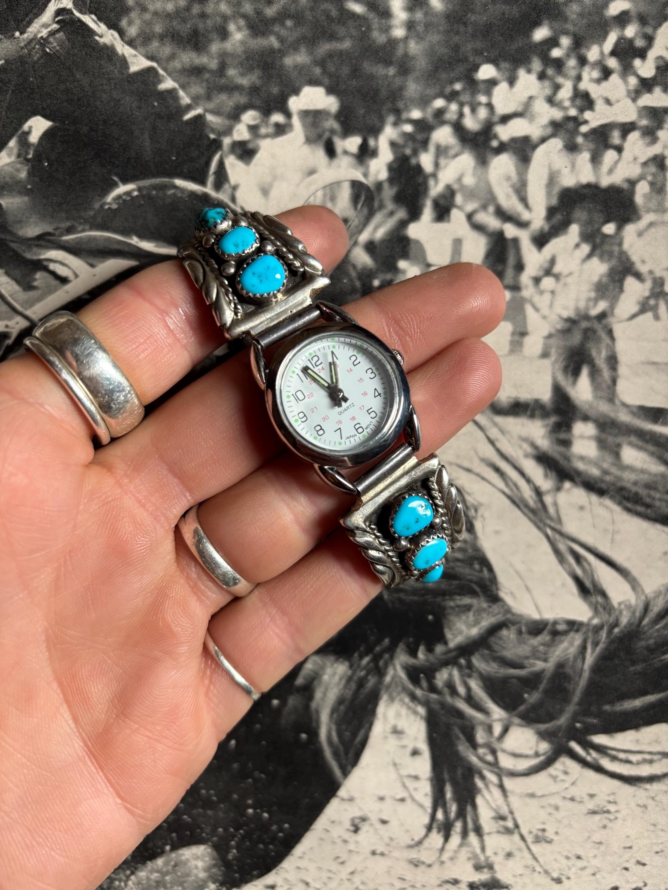 Vintage Turquoise Sterling Silver Watch | Western Jewelry