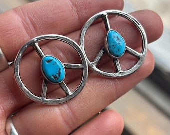 Sterling Silver Peace Sign Earrings With Genuine Turquoise | Gift For Her | Made To Order