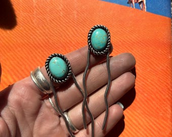 Vintage Native Turquoise Silver Hair Pony Accessory navajo-turquoise-sterling-  main image 2