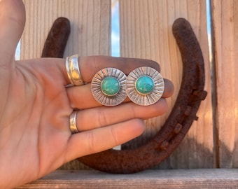 Turquoise Sterling Silver Stamped Stud Earrings