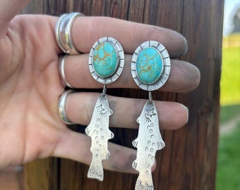 Sterling Silver Trout Turquoise Earrings: Western Style