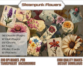 Steampunk Floral Ephemera for Junk Journals