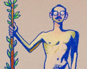 Page of Wands Figure Drawing | 18x24” Oil Pastel on Paper | Confident Male Nude | Modern Figurative Art by Trevor Dahl