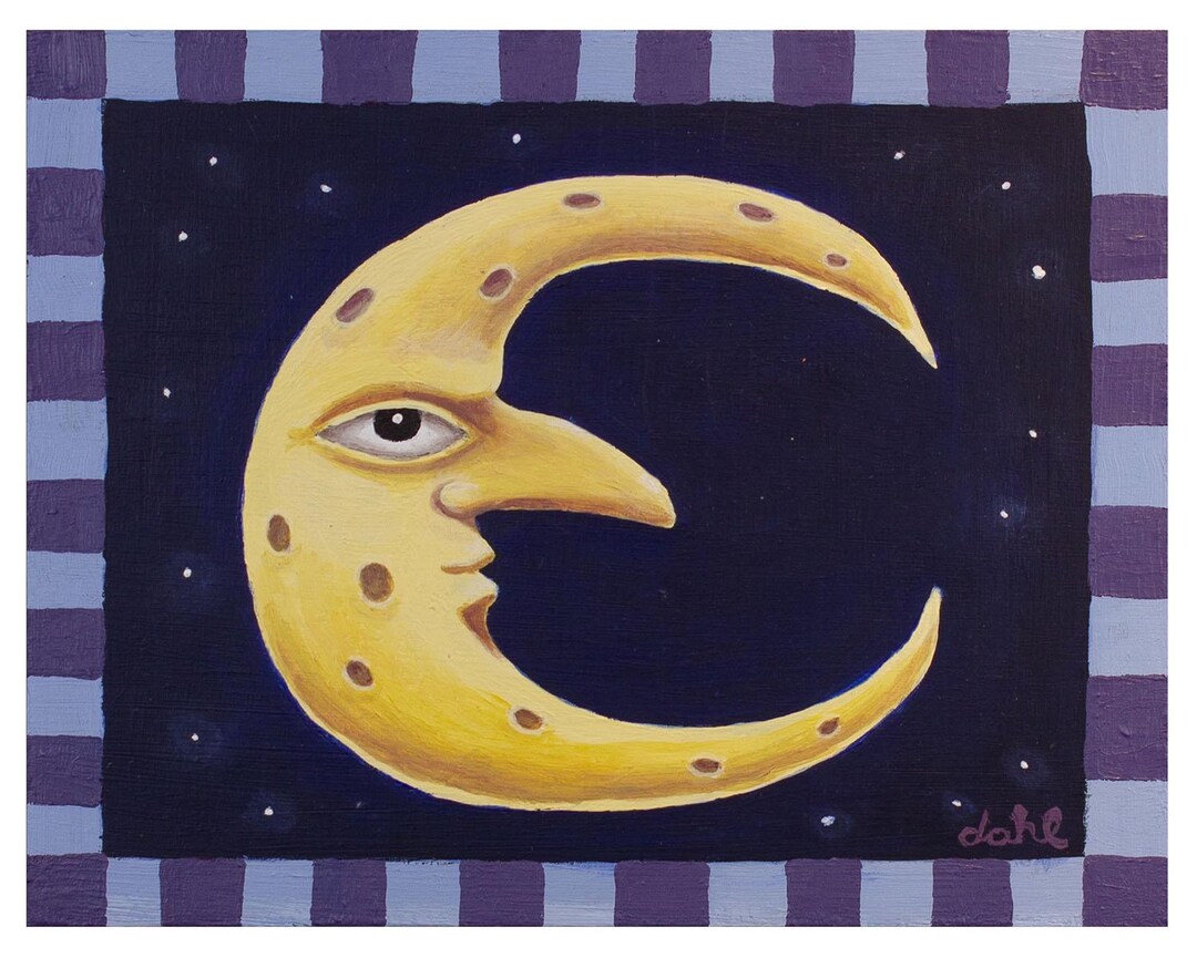 Whimsy Moon Design Whimsical Moon Art Print | Storybook Moon Wall Decor - Etsy