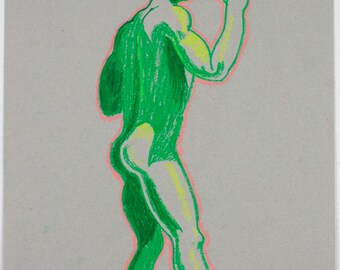 Male Figure Drawing | 18x24” Pastel on Toned Paper | Modern Nude Artwork Drawn from Life | Expressive Figurative Art by Trevor Dahl