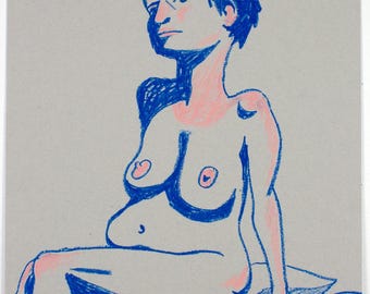 Seated Female Figure Drawing | 18x24” Pastel on Toned Paper | Modern Nude Art Drawn from Life | Expressive Figurative Artwork by Trevor Dahl