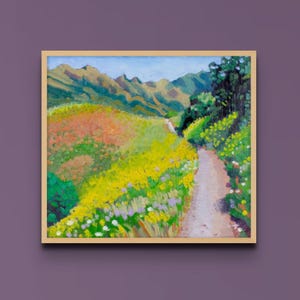 Pintura al óleo impresionista de flores silvestres de montaña