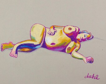 Reclining Pregnant Nude: 18x24" Oil Pastel Figure Drawing