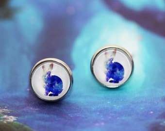 Bunny Earrings, Rabbit Earrings, Minimalist Earrings, Silver Stud Earrings, Whimsical Earrings, Galaxy Earrings, Unique Earrings