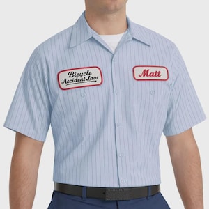 Camisa de trabajo Dickies a rayas personalizadas con botones y nombre bordado personalizado.