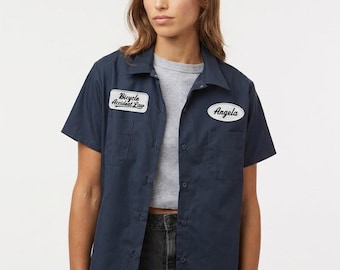 Womens Dickies Navy Mechanic Custom Shirt button down work blue collar