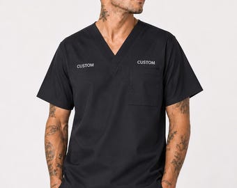 Men Scrub Shirt Black with Custom Embroidered name and company logo medical uniform