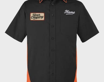 Custom Black orange Mechanic Button Work Shirt With Personalized Embroidered Name down up Work Clothing