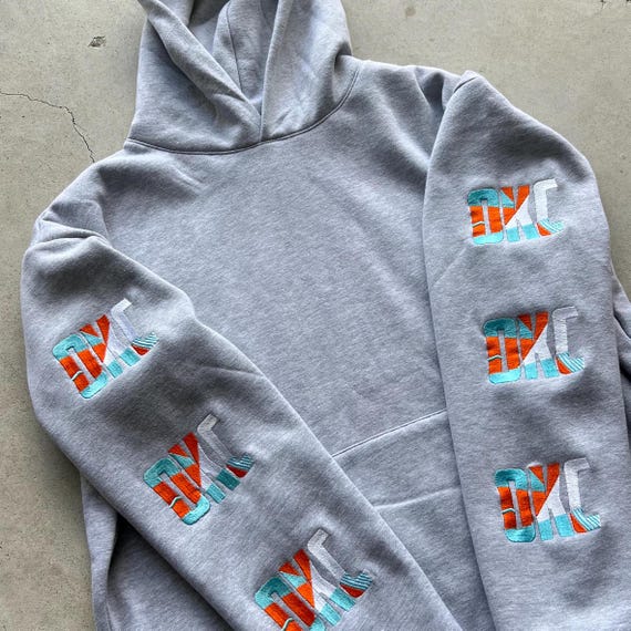 Okc Oklahoma City Embroidered Hoodie . No String BOXY Fit