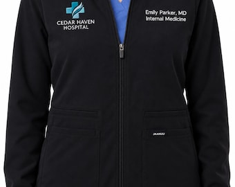 Black  Womens Work jacket  Custom Zip Medical Scrubs work blue collar woman trabajo