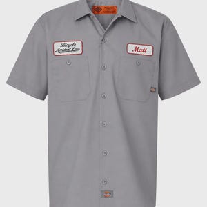 Custom Gray Mechanic Button Dickies Shirt With Personalized Embroidered Name down up Work Clothing