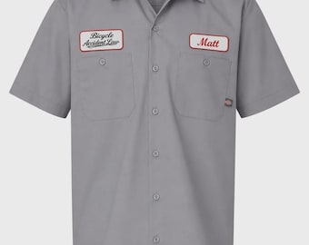 Custom Gray Mechanic Button Dickies Shirt With Personalized Embroidered Name down up Work Clothing