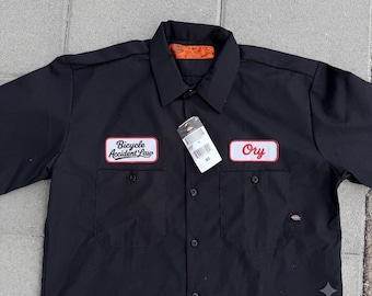 Custom Black Mechanic Button Dickies Shirt With Personalized Embroidered Name down up Work Clothing
