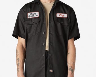 Custom Black Mechanic Button Dickies Shirt With Personalized Embroidered Name down up Work Clothing