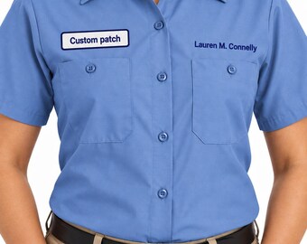 Womens Work Shirt  Custom Shirt button down work blue collar woman trabajo