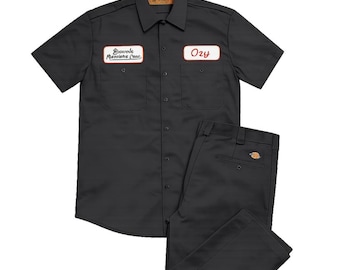 Custom Black Mechanic Button Dickies Shirt & pant With Personalized Embroidered Name down up Work Clothing