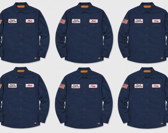 6 Long sleeve Custom Navy Mechanic Button Dickies Shirt With Personalized Embroidered Name down up Work Clothing shop