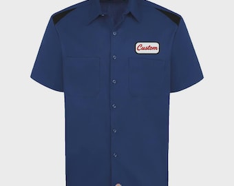 Custom Dickies Blue Black Mechanic Button Work Shirt With Personalized Embroidered Name down up Work Clothing