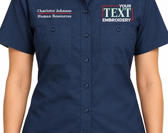 White Womens Work Shirt  Custom Shirt button down work blue collar woman trabajo