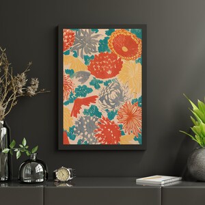 Vintage Japanese Floral Pattern, Digital Download, Woodblock, Antique Poster, Printable Illustration, Ukiyo-e Style, Japandi, Asian Art