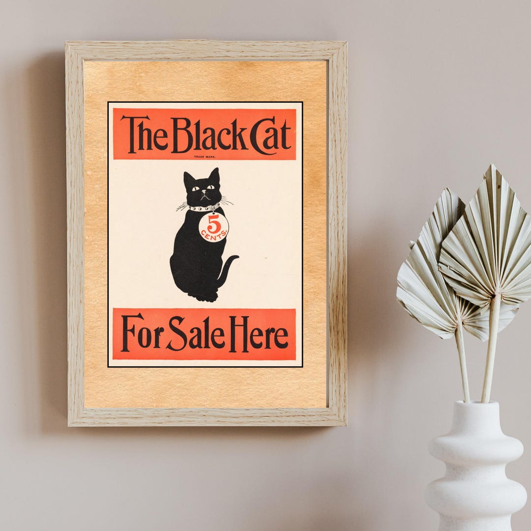 Black Cat Poster Vintage Black Cat Wall Art Black Cat Retro Poster ...