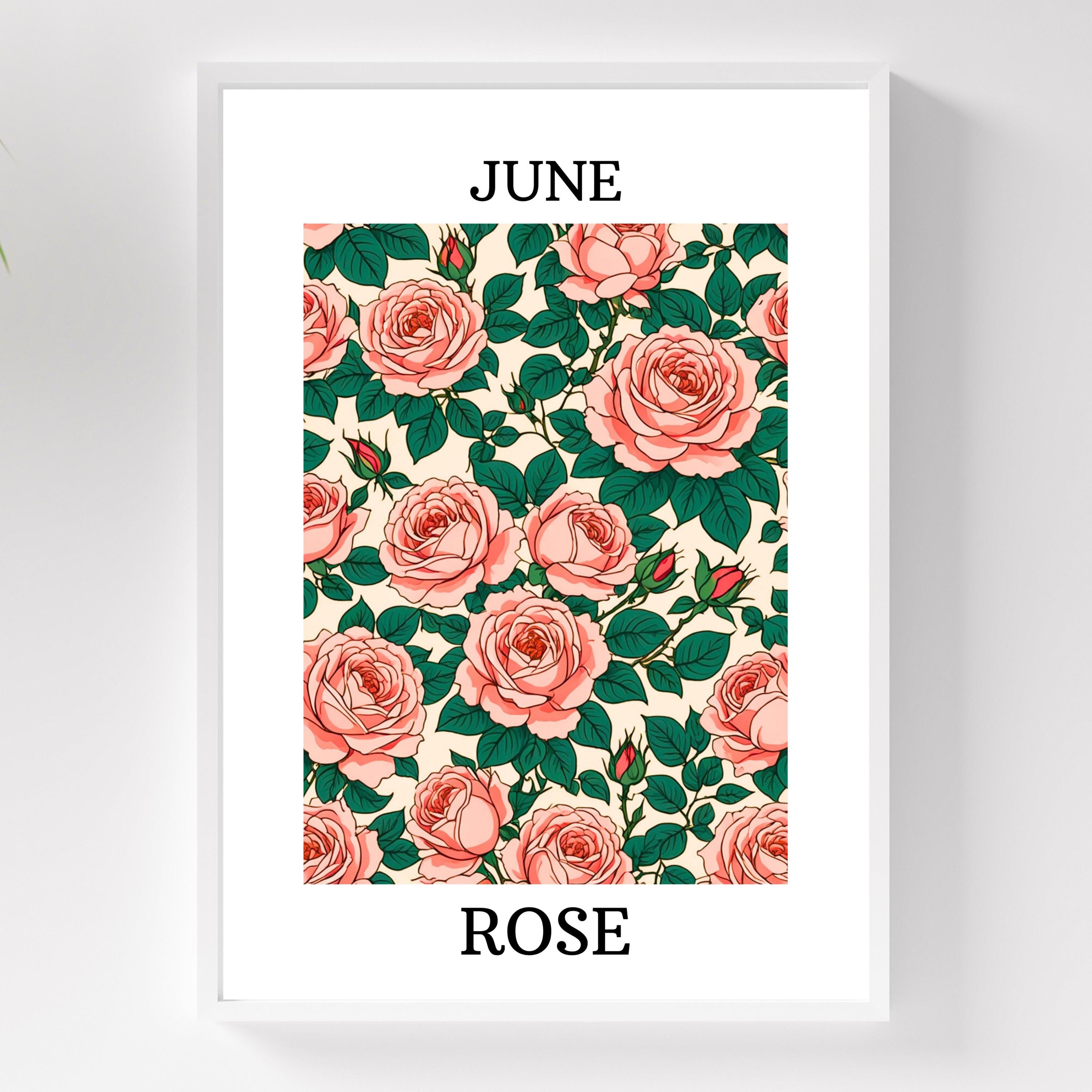 Decorated June Rose June Birth Month Flower Rose Painting Rose Wall Art Digital Print ...