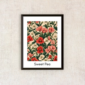 Sweet Pea Painting Digital Download Sweet Pea Wall Art Sweet Pea Wall Decor Floral Pattern Art Ukiyo e Style Sweet Pea Poster Printable Art