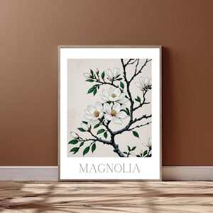 White Magnolia Painting Magnolia Flower Wall Art Digital Download Printable Magnolia Home Decor Ukiyo-e style Magnolia Illustration Poster